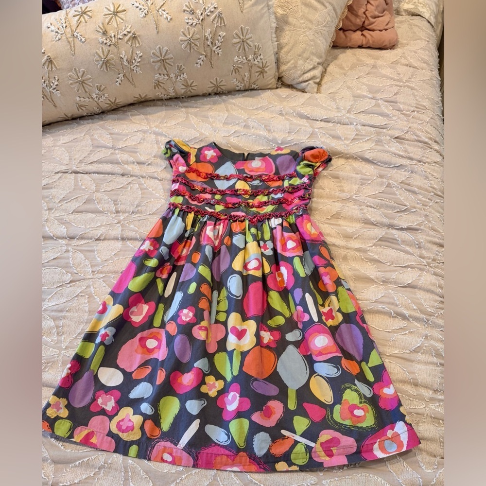 Hanna Andersson Floral Ruffle Dress Girls Size 120 Soft Cotton Spring